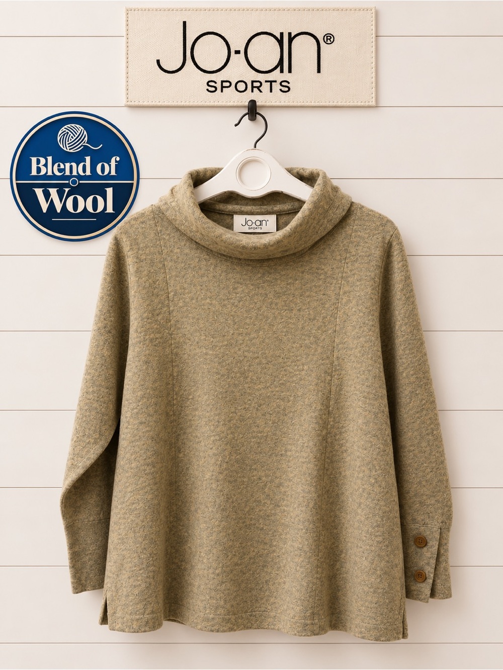 JOAN SPORTS – Lambswool Mock Neck Top – Tan size XL